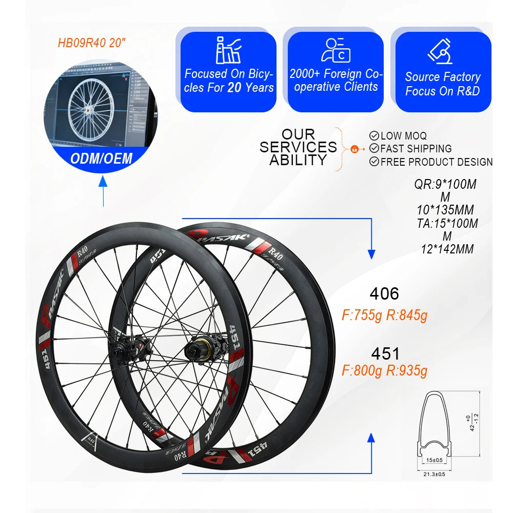 20 "406 bike wheels 22" 451 1-3/8 "disc brakes alloy 40mm Clincher 6 bolt lock hub 9mmQR100/135 aluminum rims painted spokes