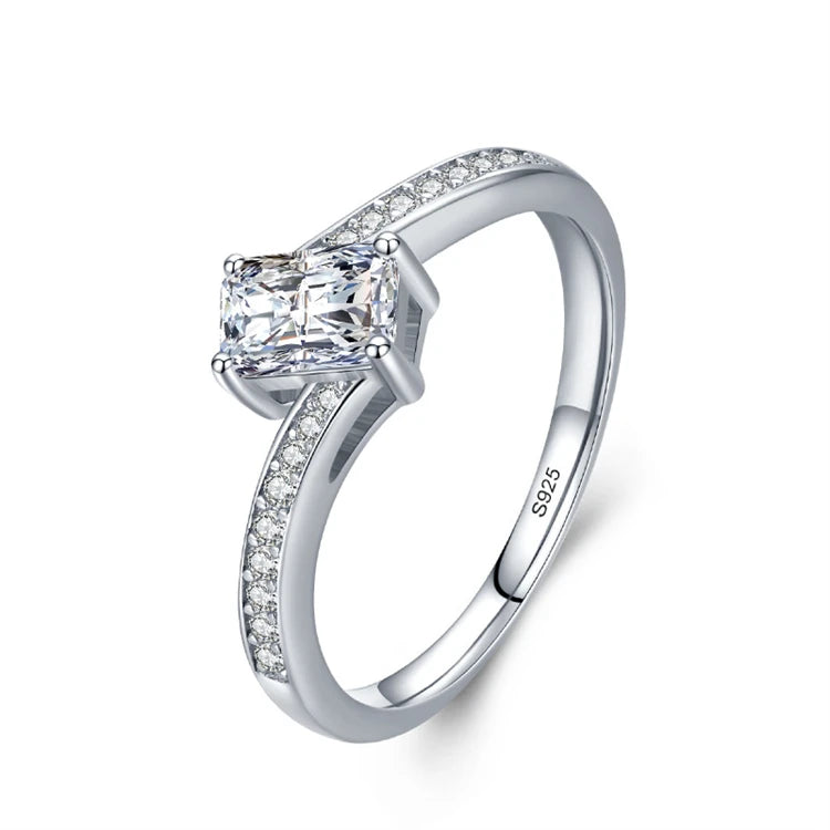 New Fashion 925 Sterling Silver Rings Rhodium Plated Sparkle Square Shape Diamond Women Finger Wedding Ring