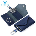 Factory Custom Navy Genuine Leather Key Holder Wallet Navy With Metal Ring