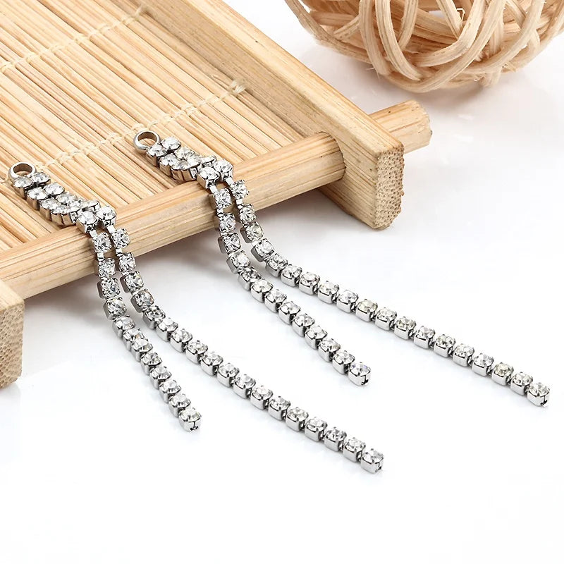 Wholesale Light Luxury Stainless Steel Earrings Brick Row Drill Tassel Chain for DIY for Super Flash Jewelry Gift