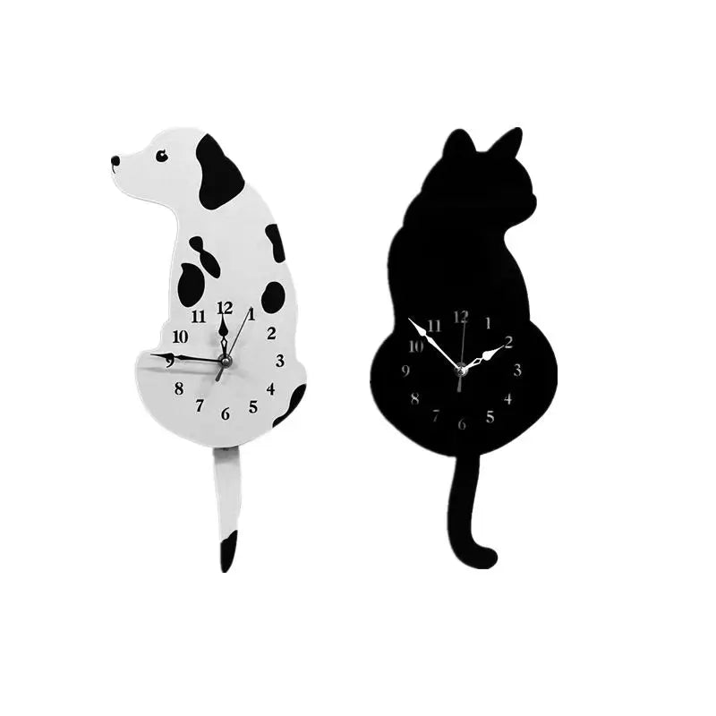 Acrylic Wall Clock Cute Wagging Tail Cat Dog Design Living Room Wall Decoration Unique Gift Creative Cartoon Scenic Mute DIY