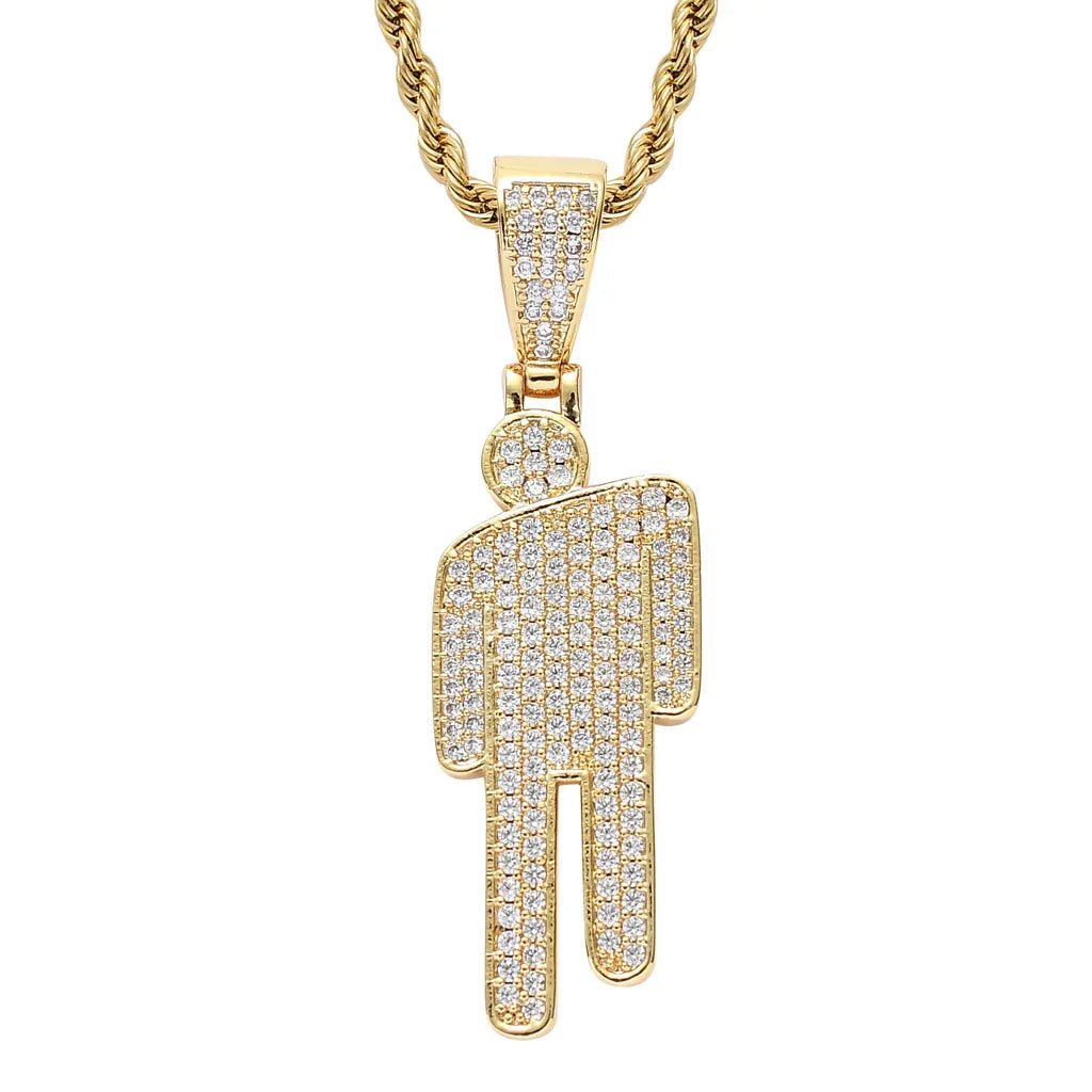 Popular European and American Jewelry Billie Eilish Same HipHop Men and Women Zircon Pendant Full Diamond Crooked Head Necklace