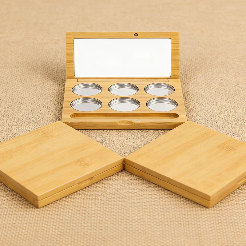 Bamboo Makeup Palette Packaging Empty Eyeshadow Case with Mirror Cosmetic Packaging Box Custom Logo Supplier