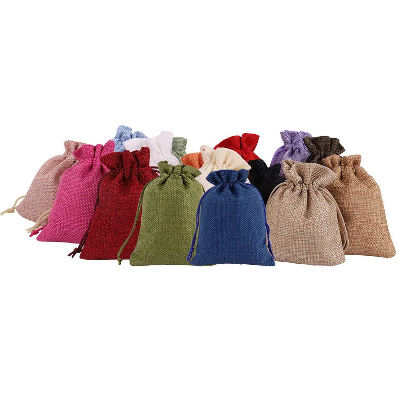 Burlap Various Colors Christmas Gift Jewelry Packing Drawstring Jute Pouch