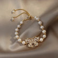 Fashion Sweet Diamond Butterfly Charms Pearl Bracelet Jewelry Gift Adjustable Custom Pull Bracelet for Women