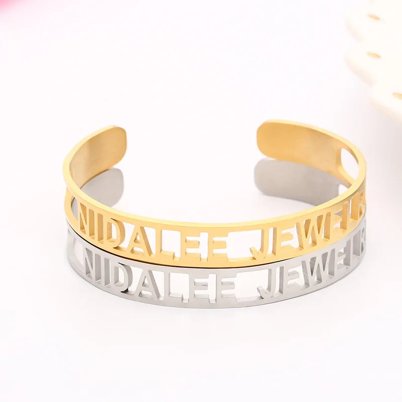 New Personalized Custom Name Bangle for Women Stainless Steel Personalized Open Bangle Jewelry Gift for Lover