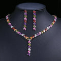 2022 New Trendy Wedding Jewelry Bridal Necklace Earrings Set 2pcs Colorful Zircon Leaves Jewelry Set for Women Girls