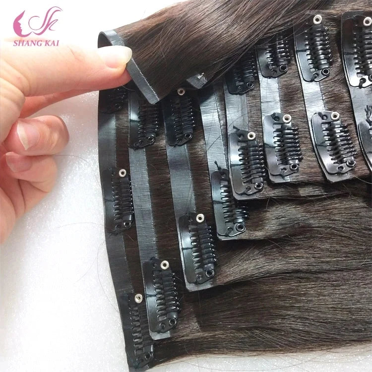 Double Drown European Remy Human Hair Seamless Pu Clip in Hair Extension Clip in Hair
