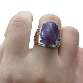 Fashion Silver Plated Oval Amethyst Stone Rings for Women Girls Adjustable Waterproof Gemstone Jewelry