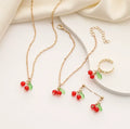 Ins Wind Small Fresh Fruit Set Stainless Steel Cross-border Simple Green Leaf Red Cherry Pendant Necklace Hand Earrings Ring
