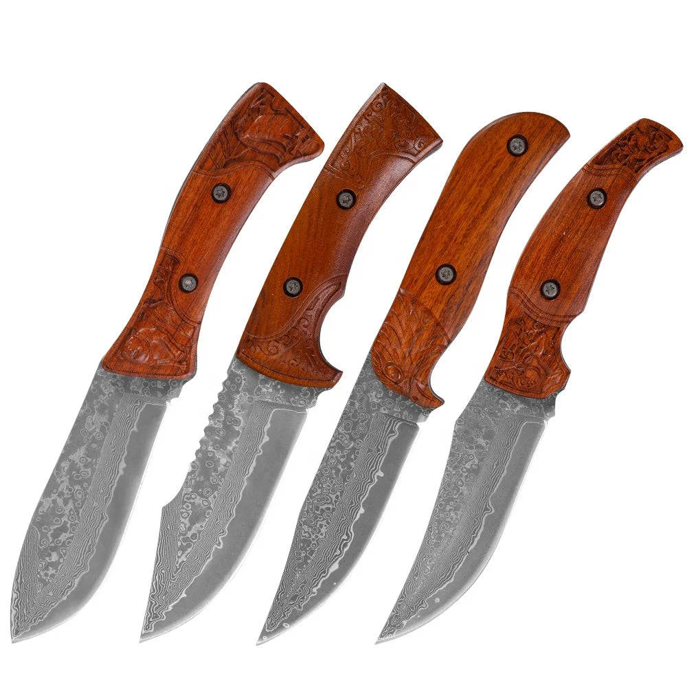 Tactical Fixed Blade Knife Durable Damascus Steel Blade Optimal for Hunting Survival Outdoor Adventures OEM DIY Customizable