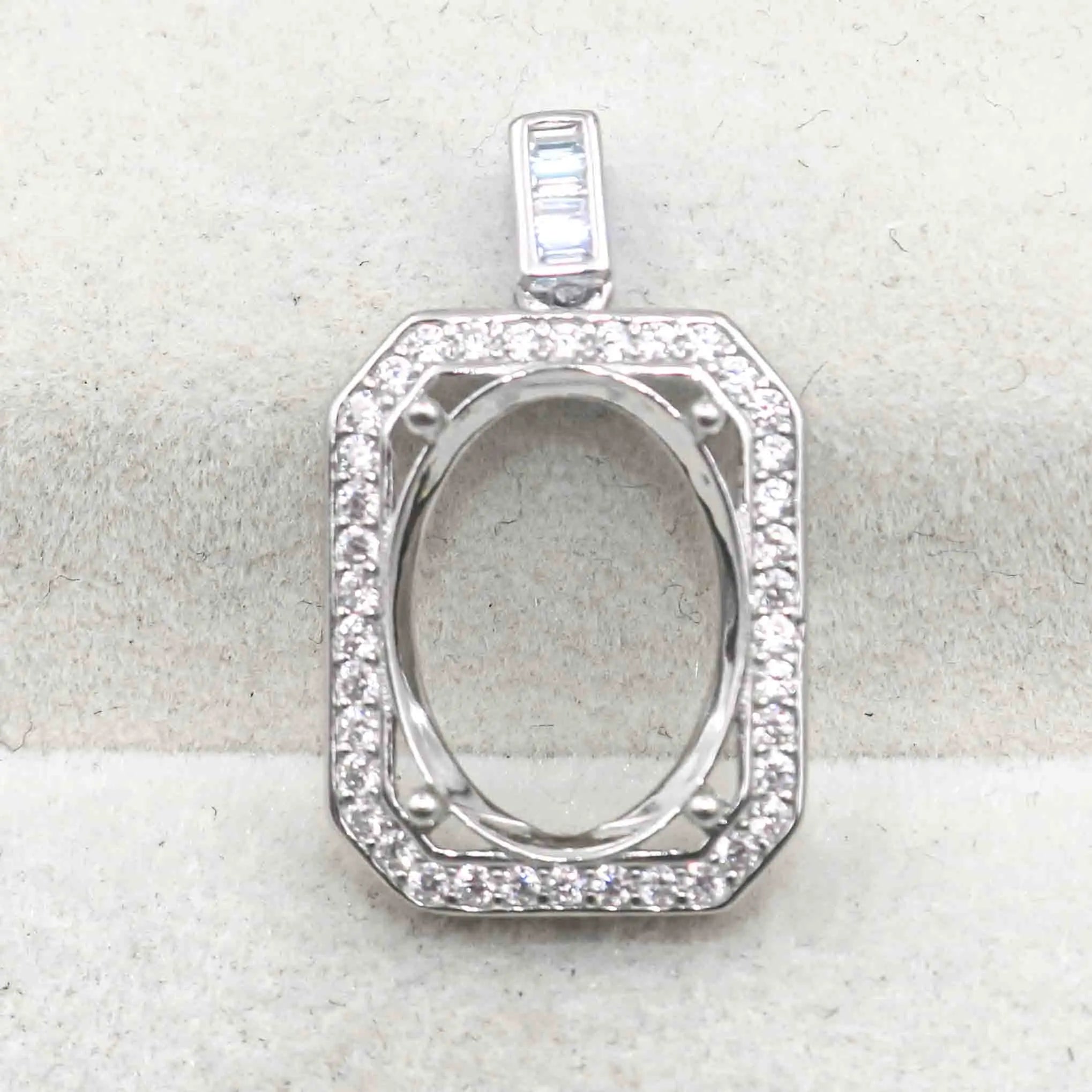 Sterling Silver 12*16mm Semi Mount Pendant Empty Frame Blank Support Setting S925 Base Holder Without Center Stone for DIY Inlay