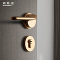 Nordic Style Modern Design Wooden Door PVD Finish Zinc Alloy Lock Handle Set for Bedroom or Hotel Use