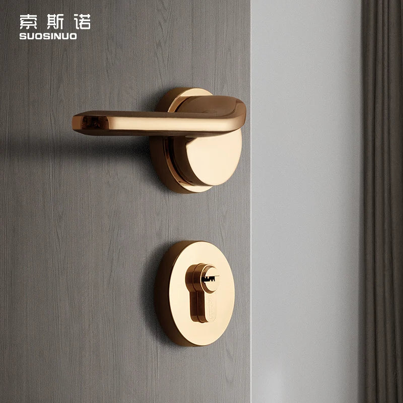 Nordic Style Modern Design Wooden Door PVD Finish Zinc Alloy Lock Handle Set for Bedroom or Hotel Use