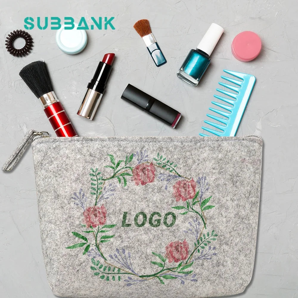 Subbank Custom Blank Sublimation Portable Felt Makeup Bag Coin Purse Makeup Cosmetic Canvas Bag with Zipper