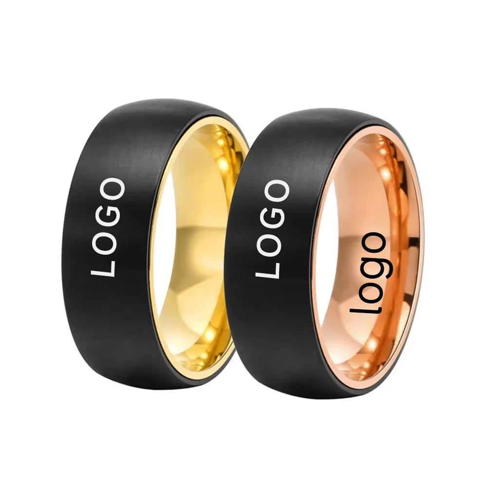 ShuoyeW 8mm Stainless Steel Ring Black Rose Gold Silver Blue Colorful Facial Solitary Brushed Rotatable Stainless Steel Ring 614