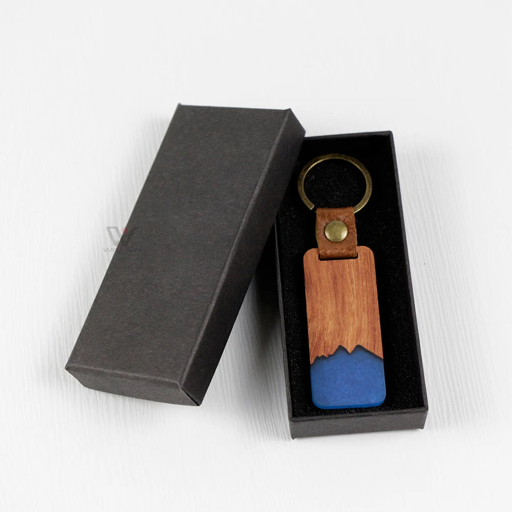 New Print Wooden Resin Keychain Fashion Bag Pendant Epoxy Wood Chip Bracelet Key Chain