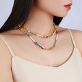 Wholesale Double Layer Natural Pearl Colorful Semi-precious Stone Gold Brass Bead Chain Strand Necklace Handmade Boho Jewelry