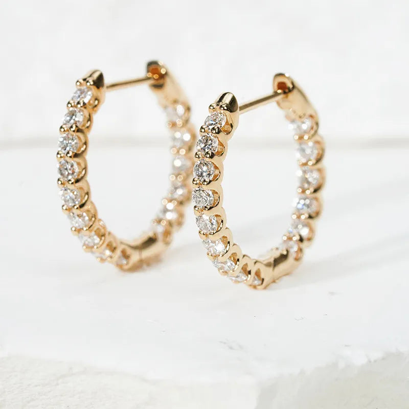 9k/10k/14k/18k Gold Moissanite Diamonds Earrings Hoops DEF VVS 2MM Moissanite Eternity Hoop Earrings Women Fine Jewelry Earrings