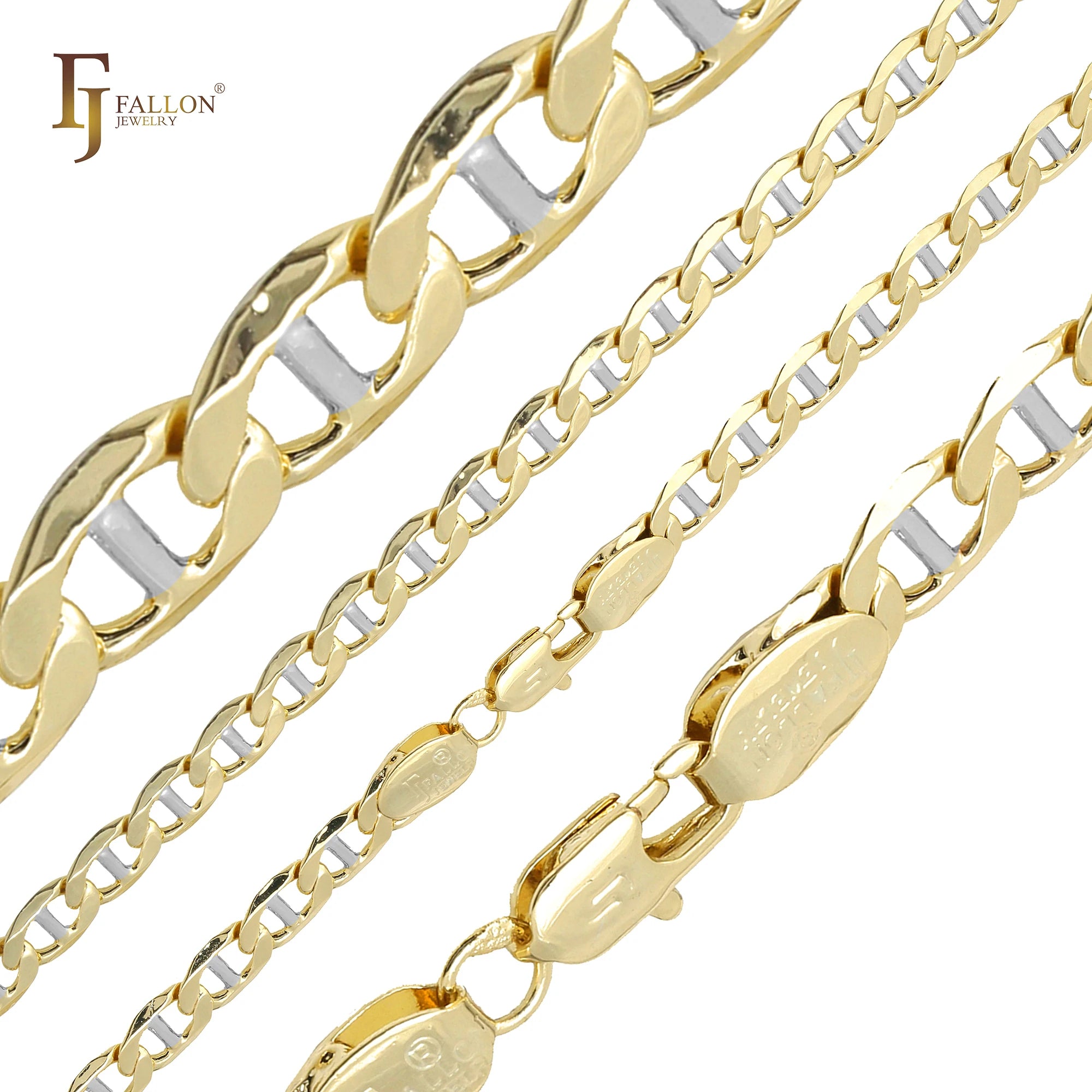 5.5mm FJ Fallon Fashion Jewelry Classic Mariner Rod Link Chains Plated in 14K Gold Two Tone Brass Based