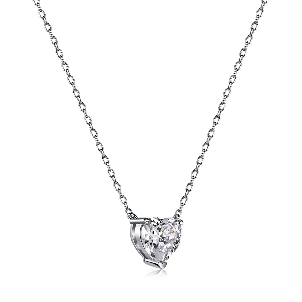 Dylam Love Cubic Zirconia Pendant Silver Necklace for Women Girls Round Heart Shape Birthstone Necklace Silver Jewelry