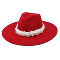 Wholesale Pearls Decoration Flat Wide Brim Fedora Hat Women Fashion Ladies Fedora Hats for Women
