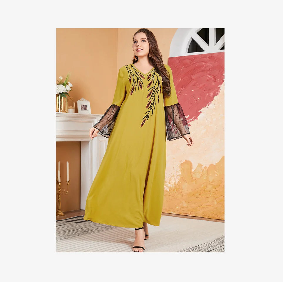 10% L-3XL Spring/Summer Long Pullover High Waist Print Vintage Lace Dress Embroidery Dress