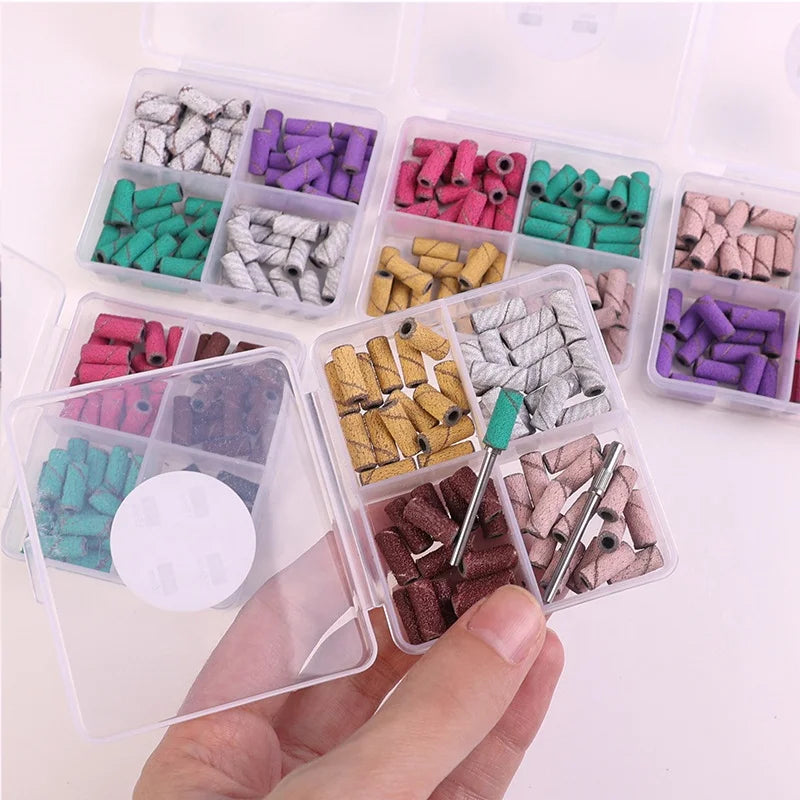 Mini Mixed Grit Nail Sanding Bands 80# 120# 180# 240#Mix Color Small Nail Polishing Head 60pcs Box Nail Sanding Bands