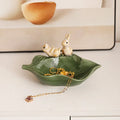 Modern Luxury Handmade Ceramic Jewelry Tray Leaf Petal Rabbit Decoration Square Marble Inspired Personalized Crafts for Pearl