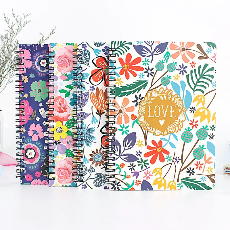Low Moq Custom High Quality New Design Flower Paper Cover A4 A5 Thick Wire-O Spiral Notebook