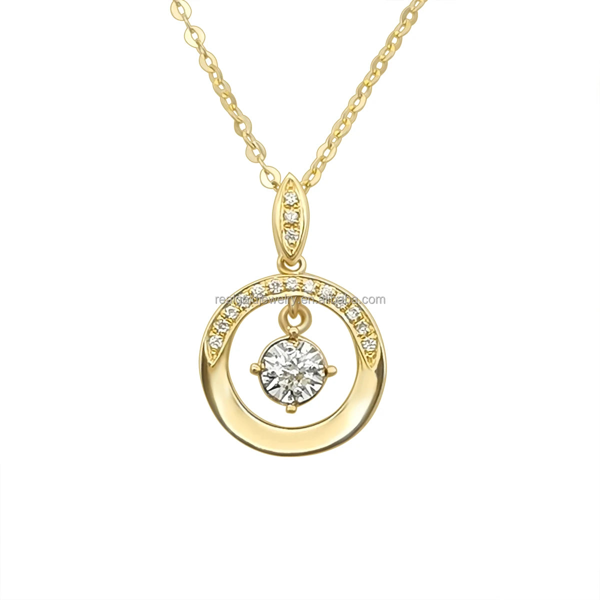 Fine Fashion AU585 14K Gold Lab Diamonds Pendant Necklaces Moissanite Jewelry 14k Yellow Gold Necklace Chinese Gold