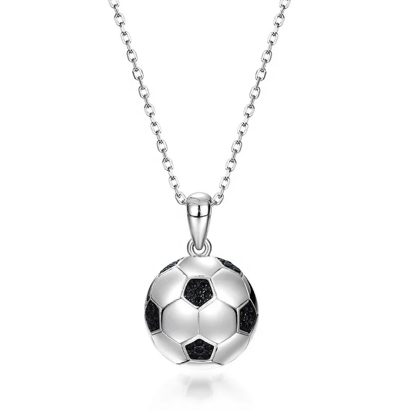 Hot Sell Real Silver 925 Football Pendant Hip Hop Style Black Nano Soccer Ball Pendant Necklace for Men and Women