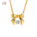 Shiny Gold 18k CZ Bow Heart Necklace Bowknot Heart Pendant Necklace Real Gold Jewelry 18k with Certificate
