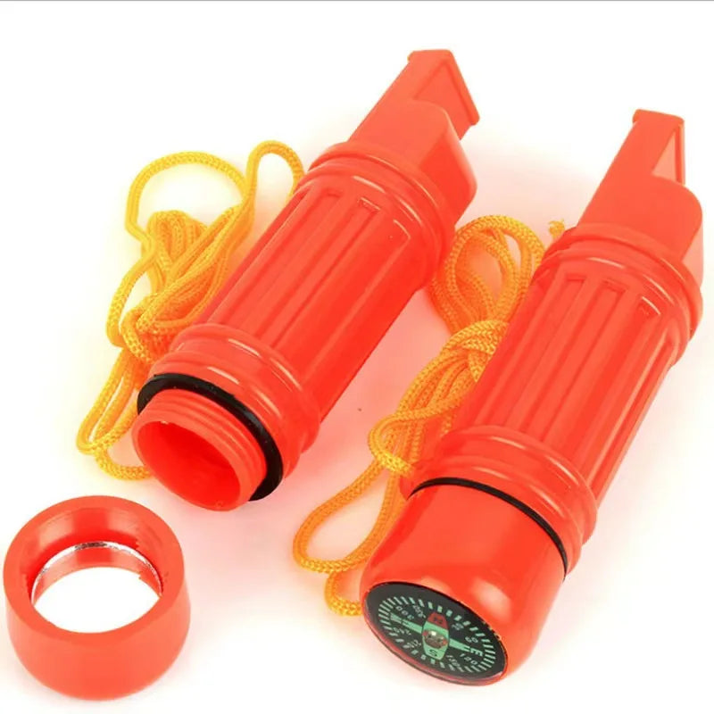 5 in 1 Multifunctional Survival Accessories Whistle Orange Plastic Compass Emergency Whistle with Compass