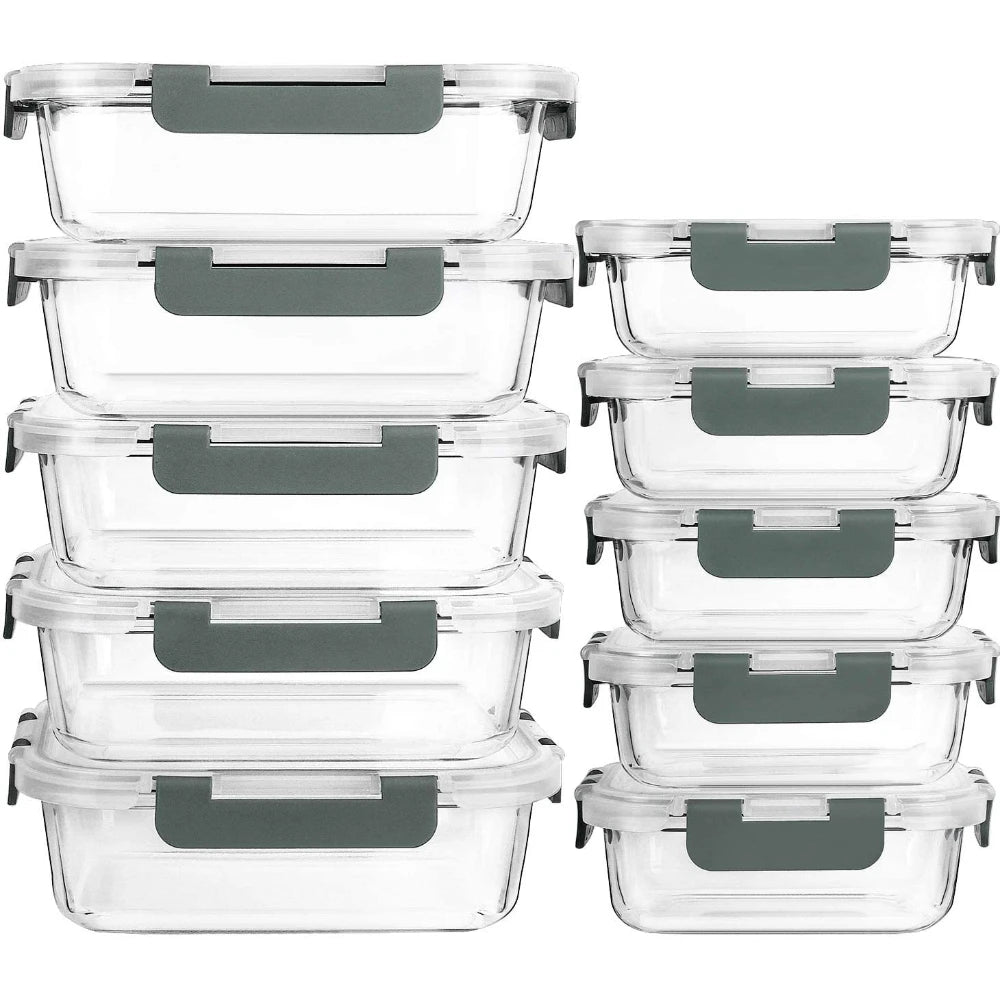[10-Pack]Glass Meal Prep Containers with Lids Glass Food Storage Containers with Lifetime Lasting Snap Locking Lids