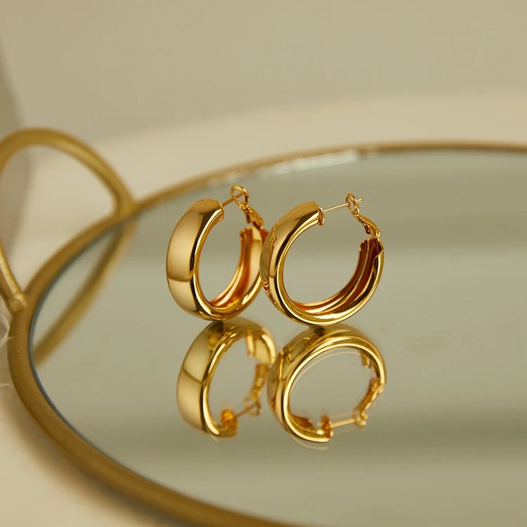 Fashion Hip Hop Jewelry Earring Brass 14K Plated Real Gold Exaggerated Large Round Smooth Surface Hoop Earrings