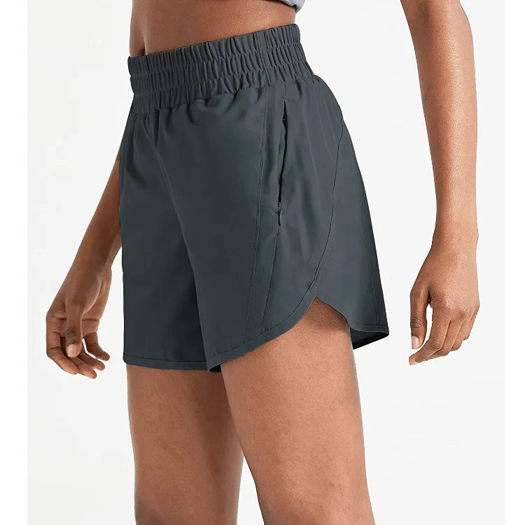 Factory Price Women's Running Shorts With Zipper Pocket High Waist Quick Dry Exercise Shorts With Lining