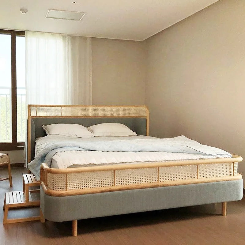 Elegant Natural Wicker Rattan Cane Sleigh Bed MegaBDM