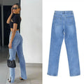 2023 New European Style Street Hipster Straight Pants Women's Jeans Slit Pants