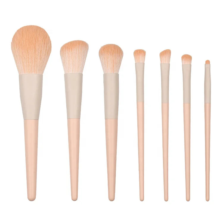 Private Label New Beginner Soft Synthetic Cosmetic Tool Pink Foundation Eye Shadow 7 Piece Makeup Brush Set