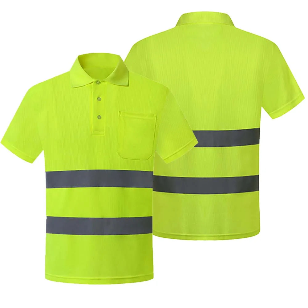 HCSP Reflective Strips Safety Yellow Reflective Polo T-shirt Reflective Safety T-shirt  Short Sleeve