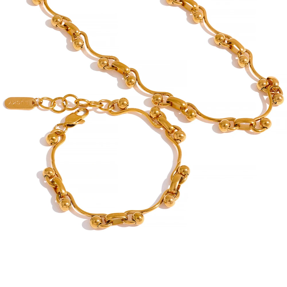 JINYOU 626  New Stainless Steel Chain Tarnish Free 18k Gold Plated Necklace Bracelet Jewelry Set 2025 Charm Fashion Collar Women
