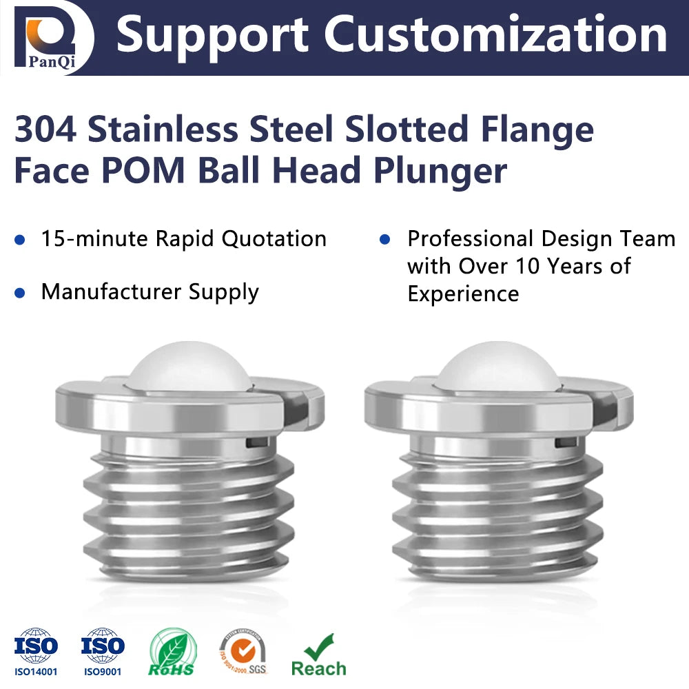 304 Stainless Steel Flange with Nylon Material Type Plastic Rubber Head Bobbin Screw Ball Plunger