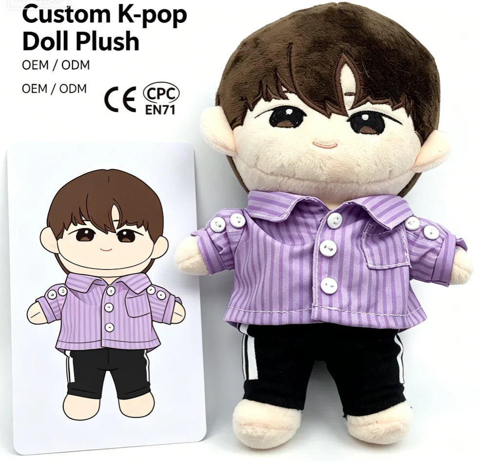 Manufacture OEM ODM 10cm 15cm 20cm Hand Made Plush Stuffed Doll Toy Kpop Korean Idol Baby Doll