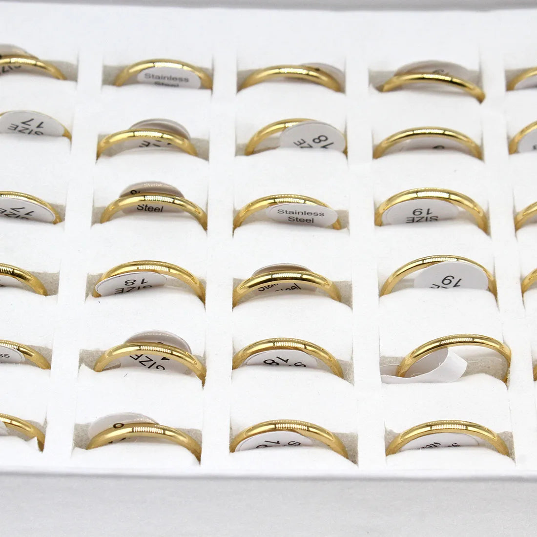 Fashion Jewelry Unisex Stainless Steel Finger Ring Golden 2mm 36PCs/Box 1518649