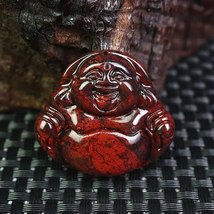 Red Stone Jade Buddha Pendant Chicken Blood Stone Laughing Buddha Necklace Pendant for Men and Women