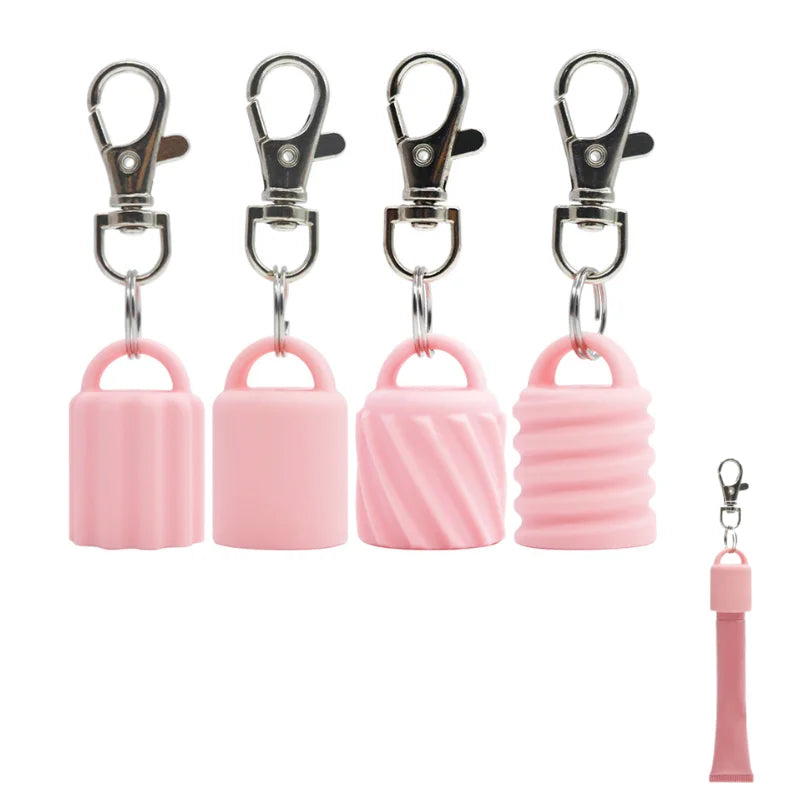 Inner Diameter 16MM Lip Balm Cap Keychain Holder 1 Pack Silicone Portable Lipgloss Cap Holder With Keychain Lip Balm Accessories