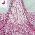 Hot Sale Top Quality Hot pink 3d Beaded Crystal Sequins French Wedding Lace Dress African 5 Yards Wholesale Fabric HY1306-14