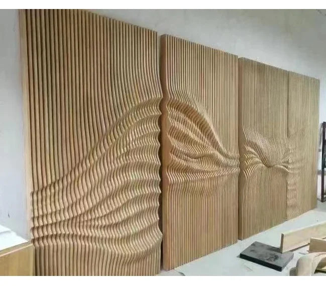 Handmade Contemporary Villa Wall Art Carved Wood Panel with 50mm Thickness and Customizable Size