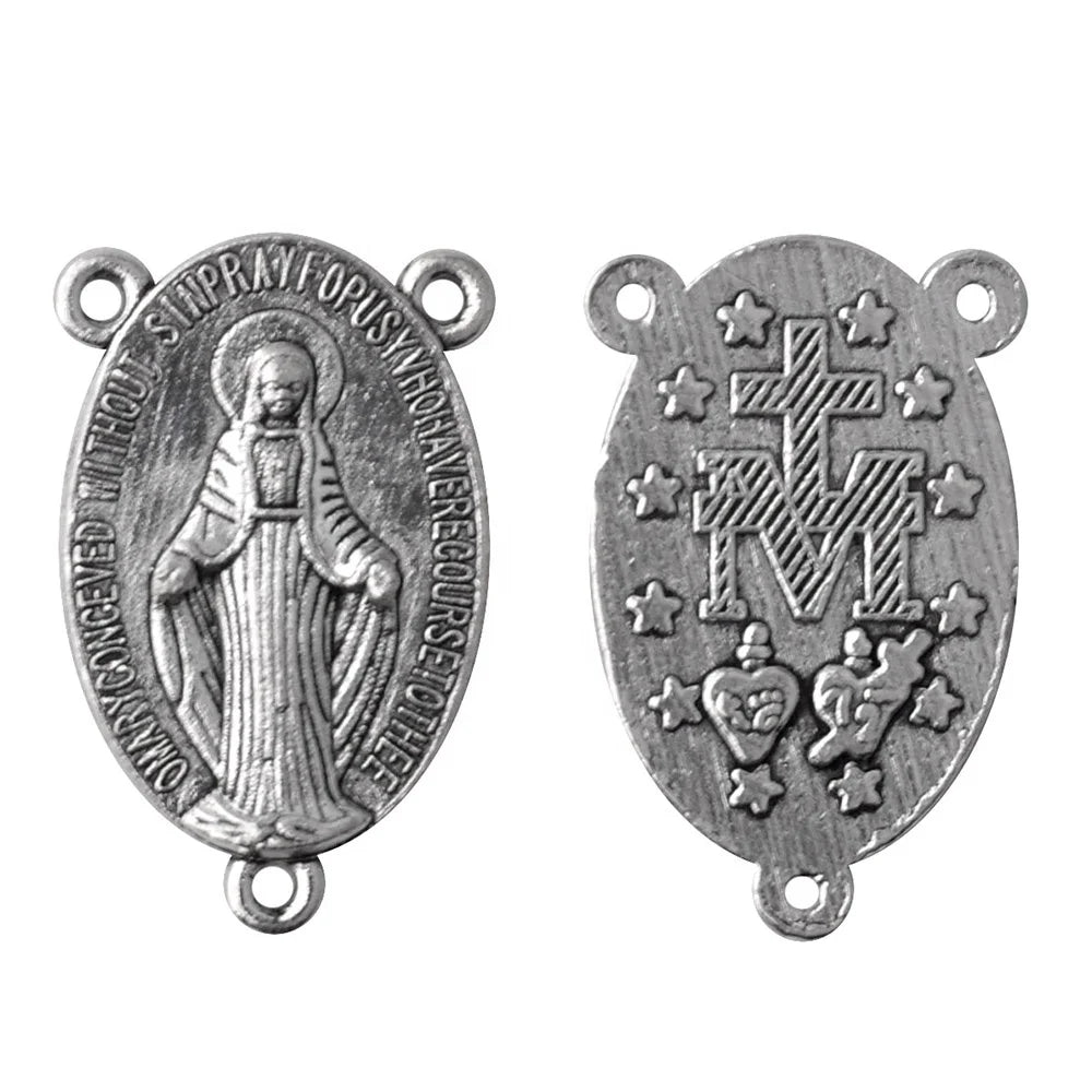 24mm Virgin Mary Grace Lady of Grace Metal St. Benedict 21mm Center Ornament Catholic Rosary Three-Hole Center Ornament